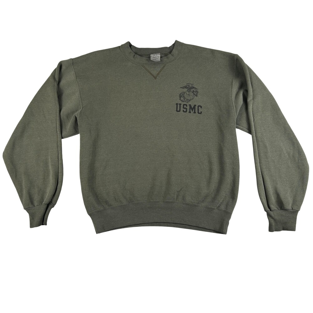 Vintage USMC Sweatshirt Mens Medium Green Fleece Crewneck Pullover USA Logo